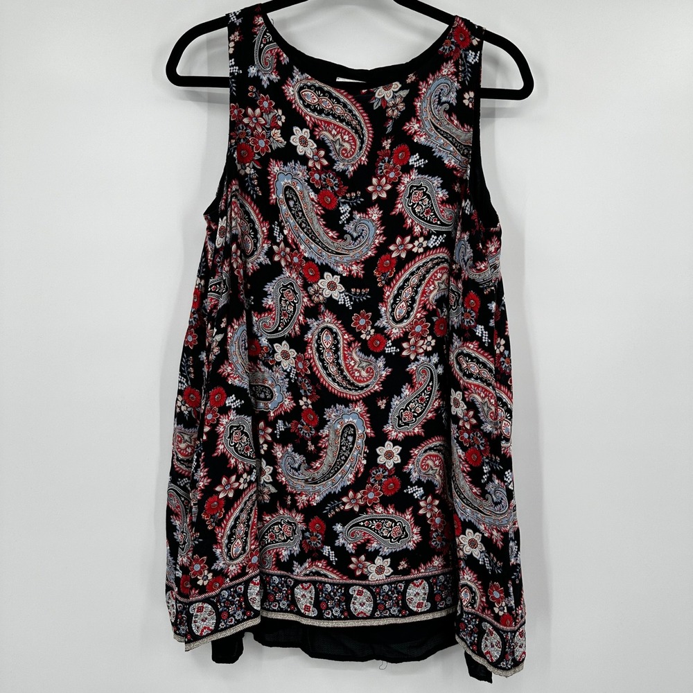 J Jill Medium Petite Paisley Split Back Sleeveless Rayon Tunic Tank Top Peasant